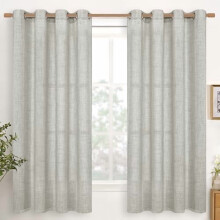 Light Grey Linen Curtains 52x68 Inch, 2 Panels, Light Filtering, Semi-Sheer, Bronze Grommets, Compatible with Standard Rods
