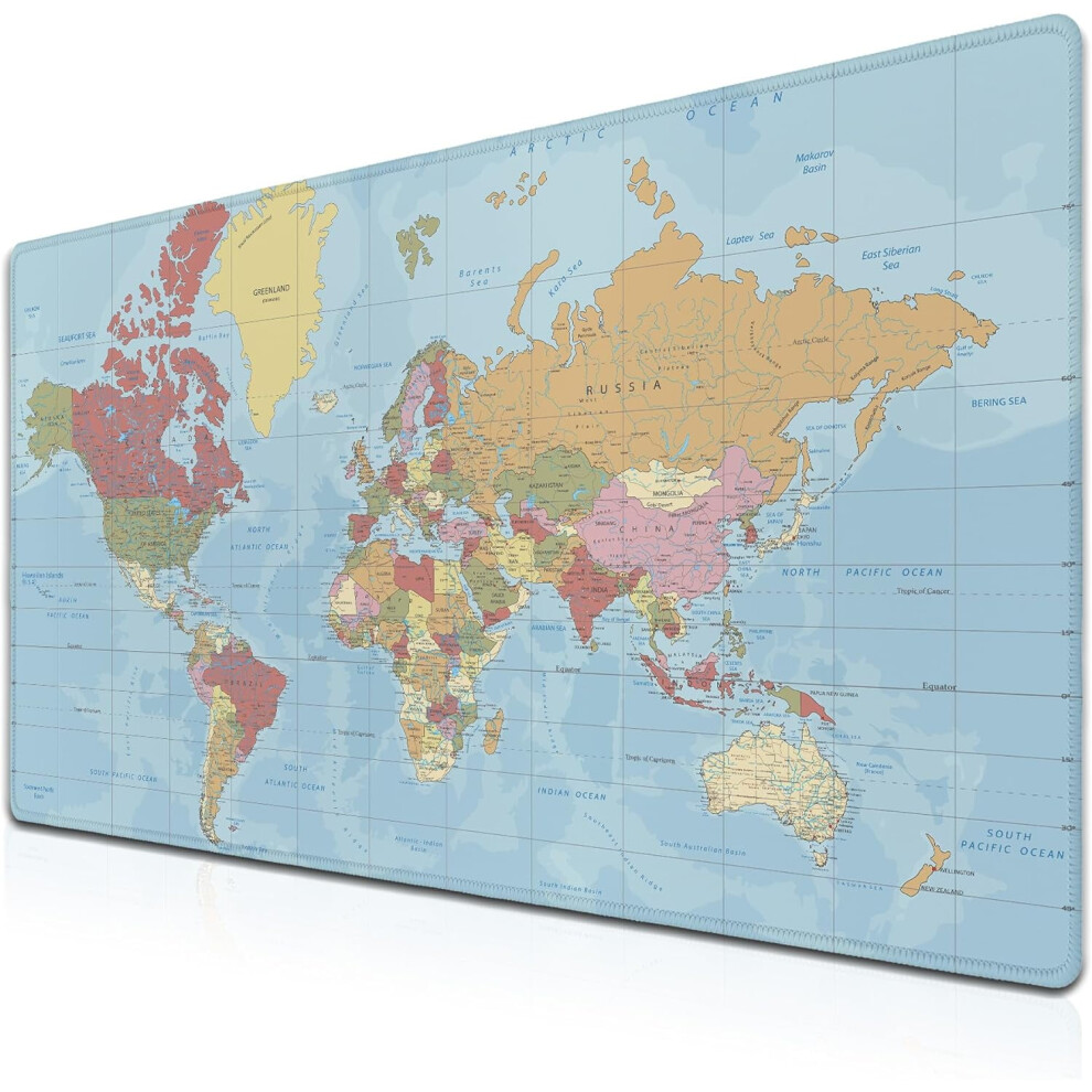World Map Desktop Mat 35.4X15.7in Â Non-Slip, Waterproof, Stitched Edges Â Compatible With All Mice 9170372023967