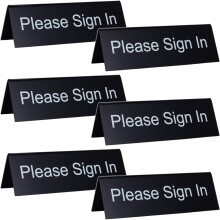 Please Sign In Table Signs 2x5.9 Inch Black Acrylic Tabletop Tent Sign Double-Sided Table Tent Signs V Shaped Tabletop Tents Holders