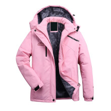 Damen-Skijacke, dick gefüttert, Winter-Schneemantel, warm, Fleece, wasserdicht, Bergjacke, Damenjacke mit Kapuze, Windbreaker, Rosa, Größe M
