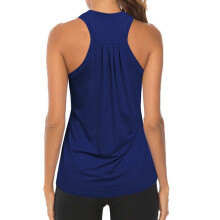 Ärmelloses Sommer-Yoga-Tanktop aus Polyester mit Racerback für Damen, blau, mit Herzchenmuster und Falten, Sportbekleidung, Größe S