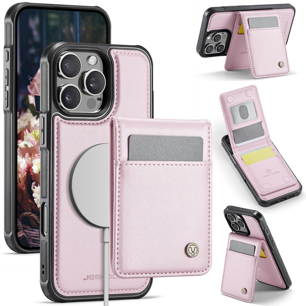Iphone 15 Pro Case With Rfid Blocking Card Holder, Magsafe Compatible, Kickstand Wallet, Detachable Magnetic Leather Cover Â Pink 9558633841237