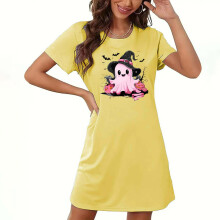 Plus Size Women's Halloween Sleepwear Double-Sided Fleece Pajama Dresses S-2XL Soft Comfortable Home Wear with Stretch