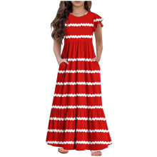 Vestido largo Mikilon para niñas, manga larga/corta, estilo casual, ideal para vacaciones, con bolsillos, para edades de 5 a 13 años.