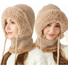 3-in-1-Strickmütze für Damen mit Fleecefutter und Ohrenklappen