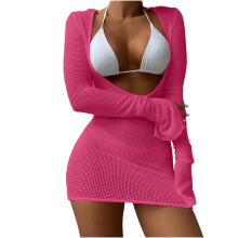 Dames 3-delige bandage bikini set, push-up met vulling, effen felroze, strandkleding – geschikt voor Amerikaanse maten