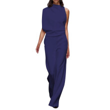 Macacão feminino Ediodpoh, cor sólida, calça reta, design simples e requintado, azul escuro, tamanho G.
