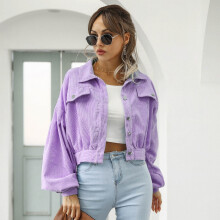 YOUSNH Damen-Cordjacke mit Reverskragen und kurzen Ärmeln, Lila, Größe S