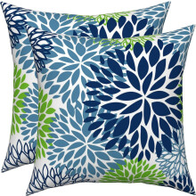 Dahlien-Kissenbezüge in Marineblau und Grün, 40 x 40 cm, 2er-Set, graues geometrisches Blumenmuster, für drinnen und draußen, moderner