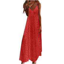 Ediodpoh Mouwloze Jurk met V-hals en Spaghettibandjes voor Dames, Lange Jurk, Casual, Losse Pasvorm, Effen Kleur, Oogjeskant, Jurk voor Dames,