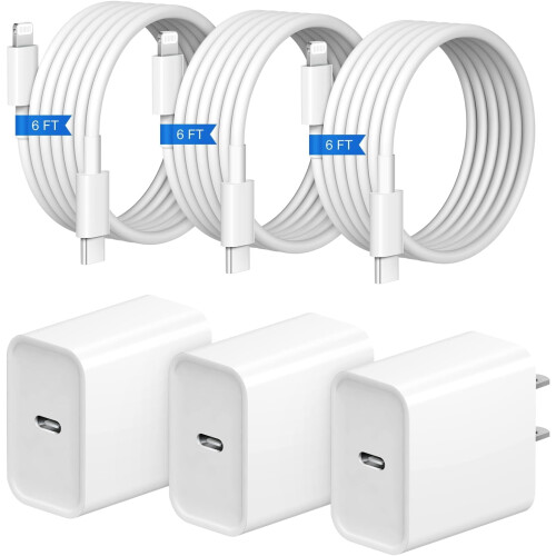Συμβατό με γρήγορο φορτιστή iPhone 3+3Pack Φορτιστής τοίχου USB C 20W με καλώδιο γρήγορης