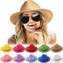 Pălării de soare pentru femei, vară, cu bor larg, UV UPF50+, Panama Fedora, pliabile, din paie, pentru plajă