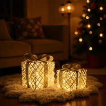 2-Pack Lighted Iron Boxes with LED Remote, Detachable Bows & Crystals, Battery-Powered Indoor/Outdoor Decor – Compatible with AA Batteries