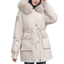 Abrigo acolchado para mujer, grueso, con cremallera, talla grande, impermeable, parka, con bolsillos, ribete de piel sintética, capucha, manga