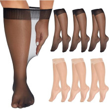 Chaussettes hautes en nylon transparent pour femmes, 15 deniers, lot de 6 paires