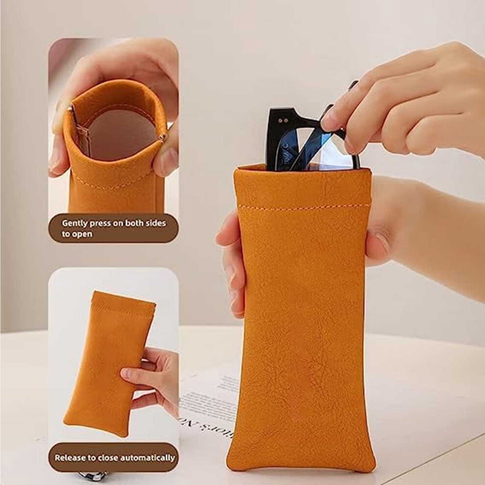 Portable Eyeglass Case Automatic Closure Pressure-Resistant Velvet Lining Compact Sunglasses Storage Bag for Travel Accessories 2-Pack