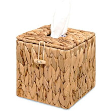 Boîte à mouchoirs carrée en rotin tressé à la main avec couvercle – Décoration bohème rustique pour table, salle de bain et bureau