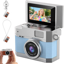 1 stk. mini nøkkelringkamera, mini digitalkamera, vidvinkelobjektiv, LED-blitslys, nostalgiske bilder, flott gaveidé, blå