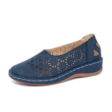 Damen-Ballerinas aus Leder mit Keilabsatz, bequem zum Hineinschlüpfen, Größe 35, blau