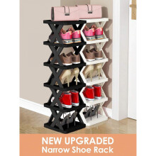Étagère à chaussures verticale à 9 niveaux – Rangement compact et étroit, autoportant, en plastique noir et blanc, montage facile, stable,