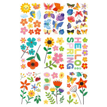 9 vellen herbruikbare raamstickers met lentethema, heldere kleuren en een rijk patroon, voor winkeliers en huisdecoratie.