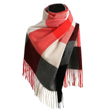 Cachecol de lã feminino para outono e inverno, modelo clássico xadrez com blocos de cores, quente e macio, tamanho grande, tipo manta.