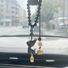 Simpatico ciondolo per auto a forma di cervo in legno di sandalo - Decorazione per specchietto retrovisore, accessorio portafortuna per interni auto