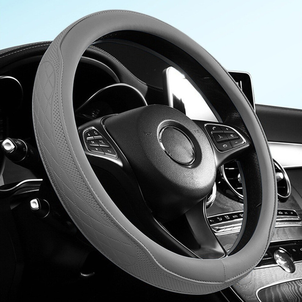 Anti-Slip Silicone Steering Wheel Cover, Thin Sport Design, Universal Fit 36-40Cm, All Season, Easy To Clean - Gray 9405492843073