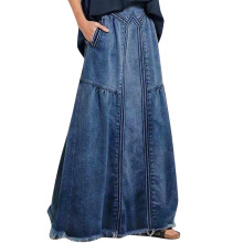Női lezser magas derekú farmerszoknya karcsúsított szabású, A-vonalú farmer maxi szoknya, XXL méret