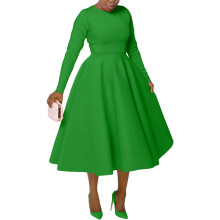 Damen-Puffkleid, einfarbig, Herbst/Winter, Rundhalsausschnitt, lange Ärmel, Seitentaschen, modisches, lässiges, lockeres, weiches Kleid (Grün, L)