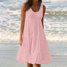 Sommerkleider für Damen, modisches, einfarbiges, ärmelloses Strandkleid für Damen, ideal für Urlaub und Strand, pink, Größe 5XL