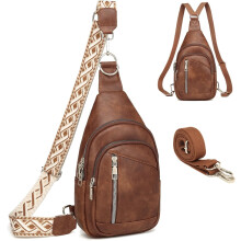 Sling Bag Crossbody Backpack - 2in1 Leder Crossbody Bag Hüfttasche mit 2 abnehmbaren Gurten