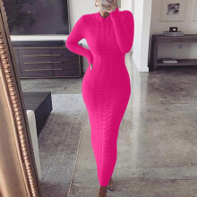 Herbstkleider Damen Langarm Rollkragenpulloverkleid Locker sitzender Strickpullover Tunika Tops, Pink S