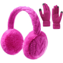 Man Womens Knitted Fuzzy Earmuffs and Touch Screen Gloves Set, Winter Warm Headband Ear Warmer Earmuffs