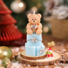 Kerstbeer kaarsenhouder geschenkverpakking blauw