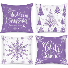 Capas de Almofada de Natal 40x40cm, Conjunto de 4 com Estampa de Floco de Neve