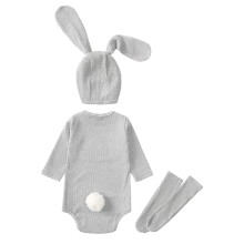 Baby Piger Drenge Tøj Baby Rompers Efterår Forår Sød Kanin Romper2025Langærmet Knap Sweatshirt Jumpsuits Med Hue Sokker