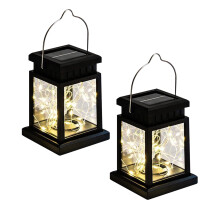 Buitenlantaarns op zonne-energie, waterdichte hanglampen met retro design, warmwitte LED-lichtjes voor tuin, terras en erf (set van 2)