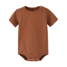 Girls Boys Onesie Summer Soft Solid Color Round Neck Short Sleeve Bodysuit Kids Cozy Sleepwear One-Pieces,Brown,0-3 Months