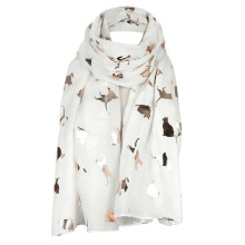 Lenço feminino YOUSNH com estampa de gato em foil, em seda, ideal para viagens. Cor branca.