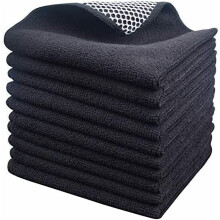 Chiffons à vaisselle en microfibre 30 x 30 cm, paquet de 10, noirs, avec côté abrasif en polypropylène – Compatibles avec toutes les surfaces