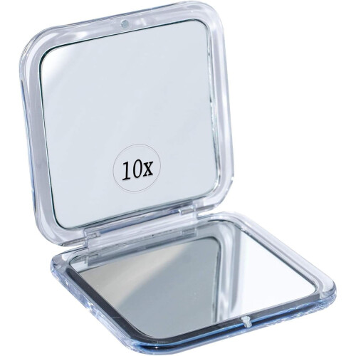 Καθρέφτης μακιγιάζ ταξιδιού Compact10X/15X – Πτυσσόμενος, ελαφρύς, τσέπης, τετράγωνος
