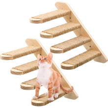 Wood Cat Stairs Wall Mount 4-Step with Jute Scratching