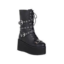 Plateau-Stiefel für junge Damen, Retro-Schuhe mit flacher Sohle, lässige Plus-Size-Stiefel, mittelhohe Stiefel, Schnürstiefel mit Reißverschluss,