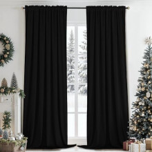 Black Velvet Curtains 96 Inches for Living Room,Rod Pocket Luxury Blackout Velvet Curtains Thermal Insulated 2 Panels Room Darkening Drapes,W52 x L96
