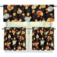 Ensemble de rideaux et cantonnières à motif citrouille d'automne pour la cuisine, 91 cm (36 po), rideaux à feuilles d'érable jaunes pour la fête