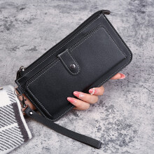 Slim Bifold Wallet with Zipper, Multi-Card & Coin Holder, Black PU Leather – Compact, Durable, Gift for Valentine's, Mother's Day, Christmas,
