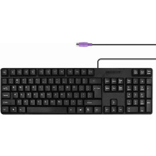 MCSaite Kabelgebundene PS/2-Tastatur mit 104 Tasten und Ständer, Schwarz, Wasserdicht – US-Layout, kompatibel mit Windows, PC und Laptop