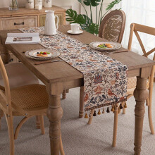 1 Tischläufer im Vintage-Stil mit Blumen- und Vogelmuster, Jacquard-Einsatz, Quasten, rustikaler Stil, Polyester, 33 cm breit – für Ess-, Couch-