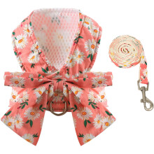 Roze hondentuigje en riem met madeliefjesmotief, set maat XS